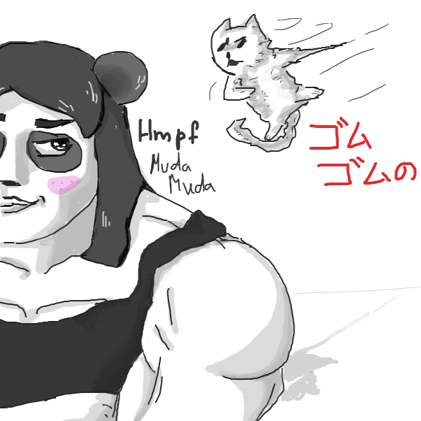 whoops i made her MUSCLE MUSCLE MUSCLE MUSCLE MUSCLE MUSCLE MUSCLE MUSCLEMUSCLEMUSCLEMUSCLEMUSCLEMUSCLEMUSCLEMUSCLEMUSCLEMUSCLEMUSCLEMUSCLE. 
ゴムゴムの = Gomu gomu no (its from one piece) - Online Drawing Game Comic Strip Panel by Robro