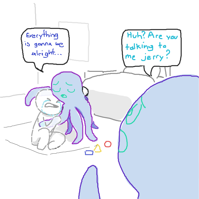 I was actually just gonna draw the squid thing holding nothing... but i wasn't sure if it was gonna be understandable - Online Drawing Game Comic Strip Panel by Sluggishfella