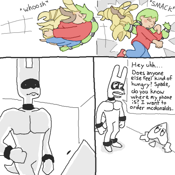 impactful de-fusion!
and impactful... forehead!
and    impactful...       appetite for chesburg er

 - Online Drawing Game Comic Strip Panel by Chepley