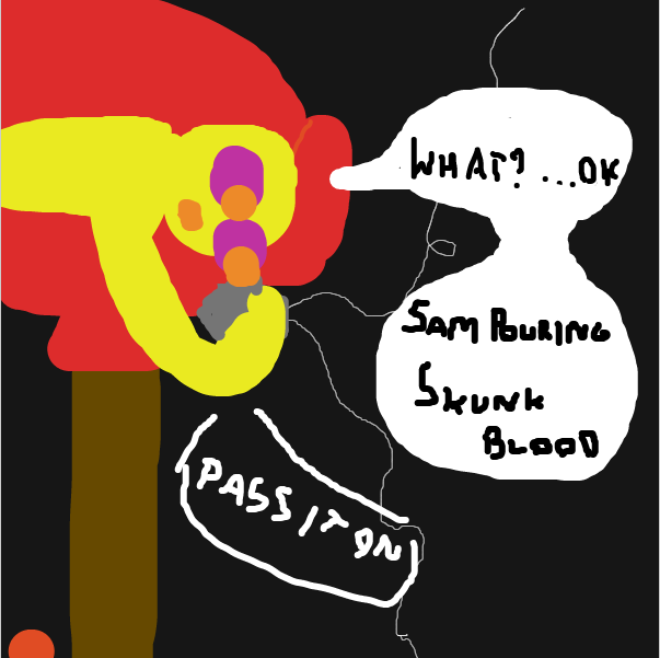 Sam pouring skunk blood - Online Drawing Game Comic Strip Panel by Nejt