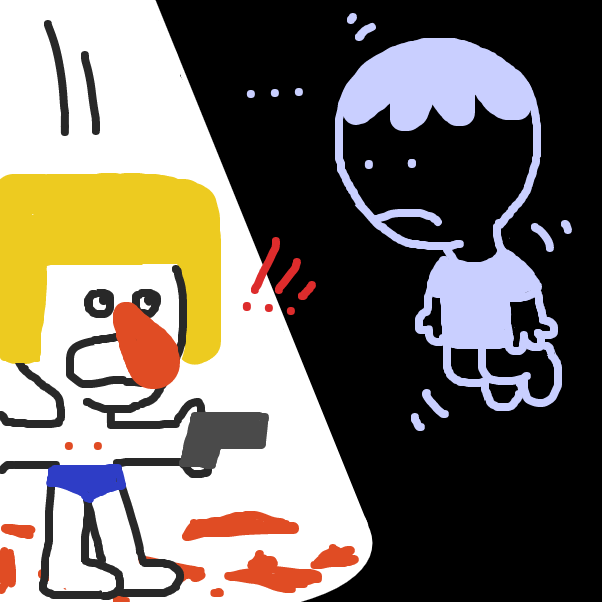 that bible verse I put more or less relates to this, idk. but will this yellow afro, orange nosed, blue underwear psychopath finally reaches his journey's end?????? - Online Drawing Game Comic Strip Panel by nooz