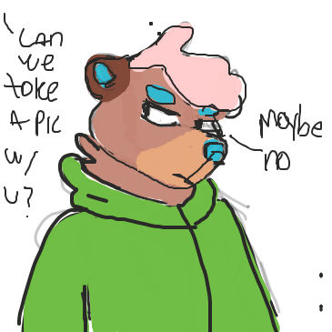 Someone asking a cottoncandy salty bear for a pick  - Online Drawing Game Comic Strip Panel by L.E 