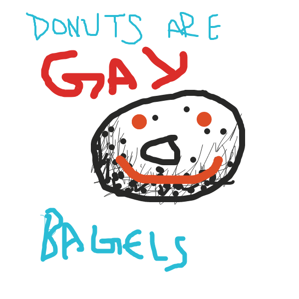this is a bagel. he is glad to be a bagel and not a donut, for they arte gay. a donut making a Gayel (gay bagel) joke would be appropriate at some point - Online Drawing Game Comic Strip Panel by Starscreamers