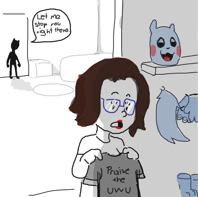 In shook she found out that she clearly didn't know her friend that much after all! After checkin on his closet, she found out the truth! - Online Drawing Game Comic Strip Panel by Sluggishfella