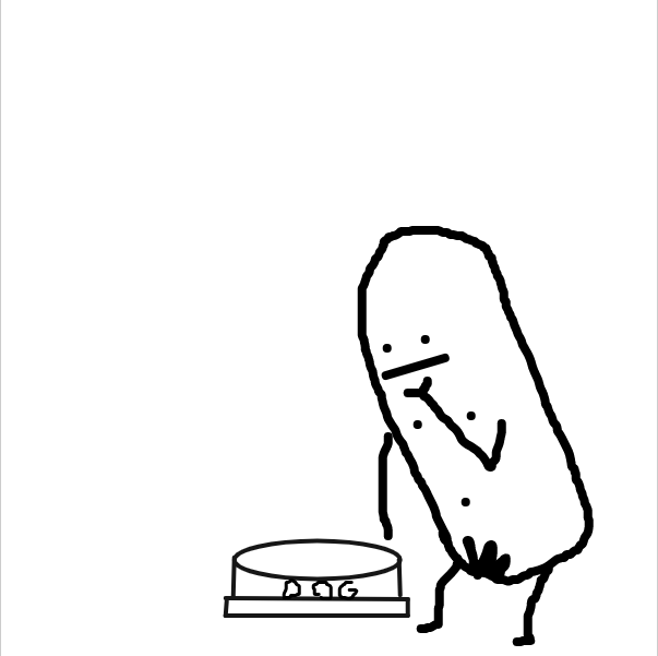 finds a dog bowl, but which will be his home? - Online Drawing Game Comic Strip Panel by Nejt