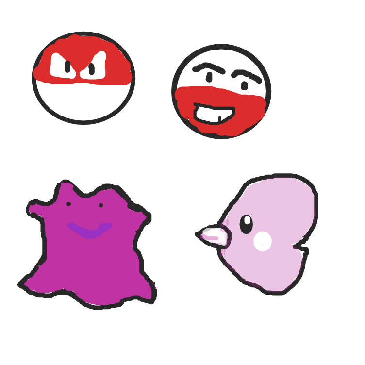 Voltorb, Electrode, Ditto, and Luvdisc - Online Drawing Game Comic Strip Panel by Godzillamaster
