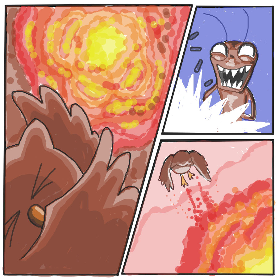 Drawing in Owen Owl vs Caleb Cockroach by chin