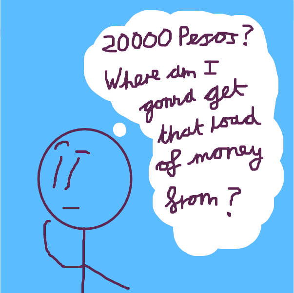 After hearing the money offer, our stickman protagonist wonders where he'll get the money from. - Online Drawing Game Comic Strip Panel by pudsey99