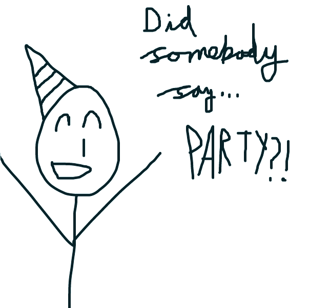Did somebody say party?! BRING OUT THE PARTY HATS!! - Online Drawing Game Comic Strip Panel by pudsey99