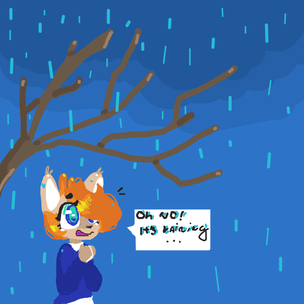 "Furry female is walking around a tree without branches, in that moment. . . Sky has decided that will rain, continue reaction of the Furry female girl!"
 - Online Drawing Game Comic Strip Panel by cicinkaaa