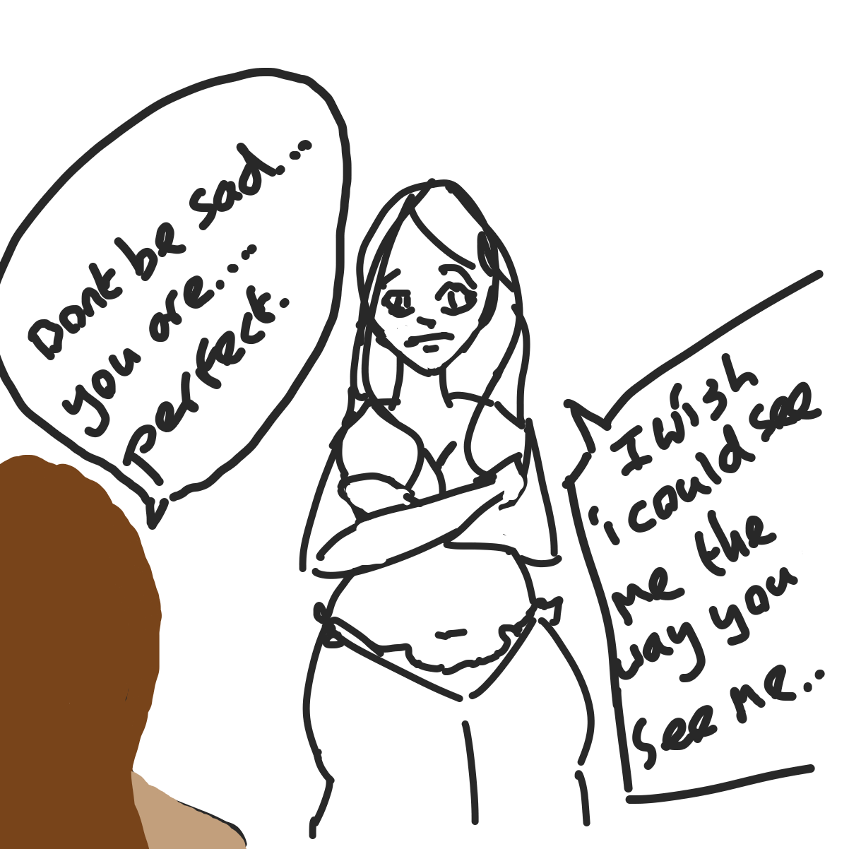 Girl can gain colour as she realises she is beautiful, no matter her body type - Online Drawing Game Comic Strip Panel by Baltiir