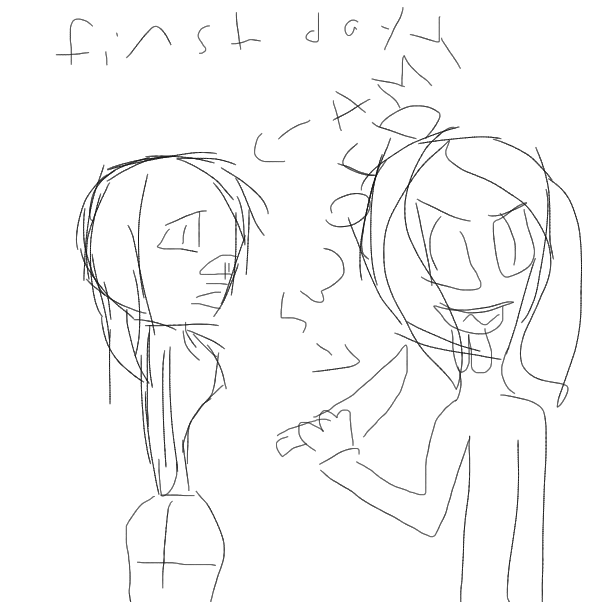 It is Amy´s first day at Yandere High, And the first thing i see is a dude with a Blade who murdered half of my class. Amy; Um, Bye? Murderer: OH hi new girl would you like my blade to kill him?>:D Amy: Sure! MUAHAHAHa.  - Online Drawing Game Comic Strip Panel by alice