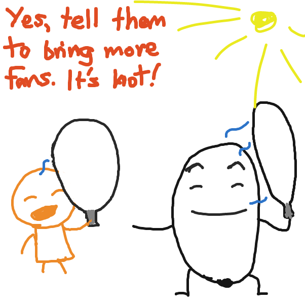 They figure out the right way to hold their huge fans - Online Drawing Game Comic Strip Panel by jackchak