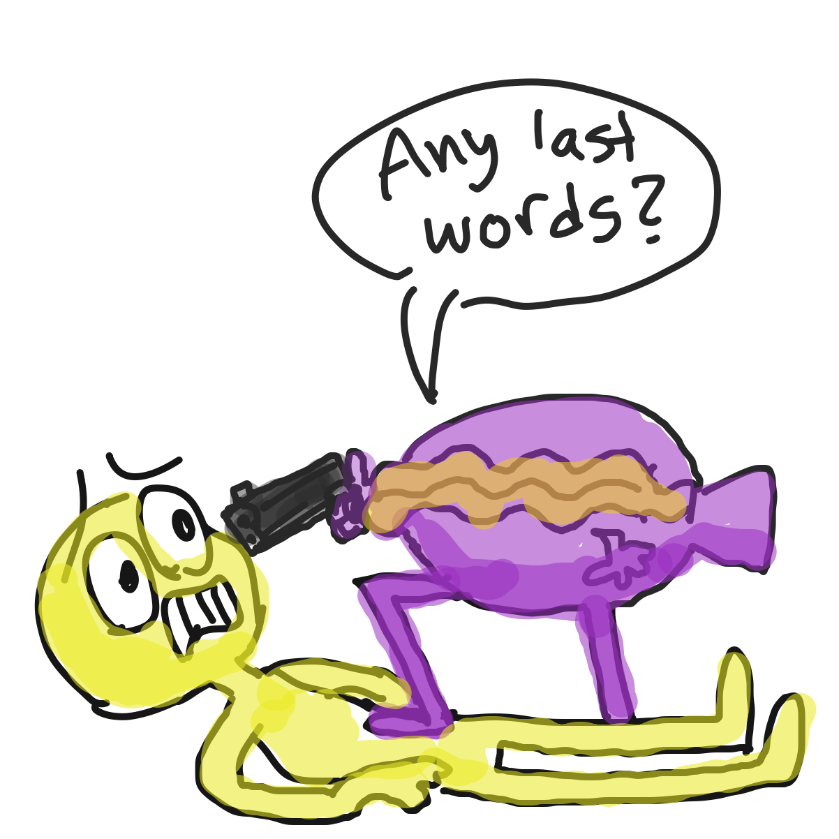 Drawing in Clam with a gun by Prawnston