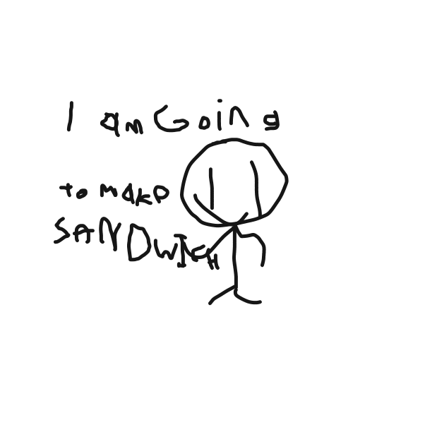 he walks to a table with sandwich making supplies - Online Drawing Game Comic Strip Panel by kirbfan100