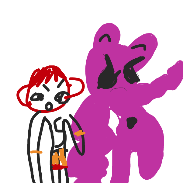 Drawing in Perry Pig stuck in a basketball net by alice