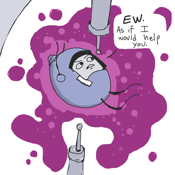 The nanobots do not agree with this worm man and his request - Online Drawing Game Comic Strip Panel by Soopyou