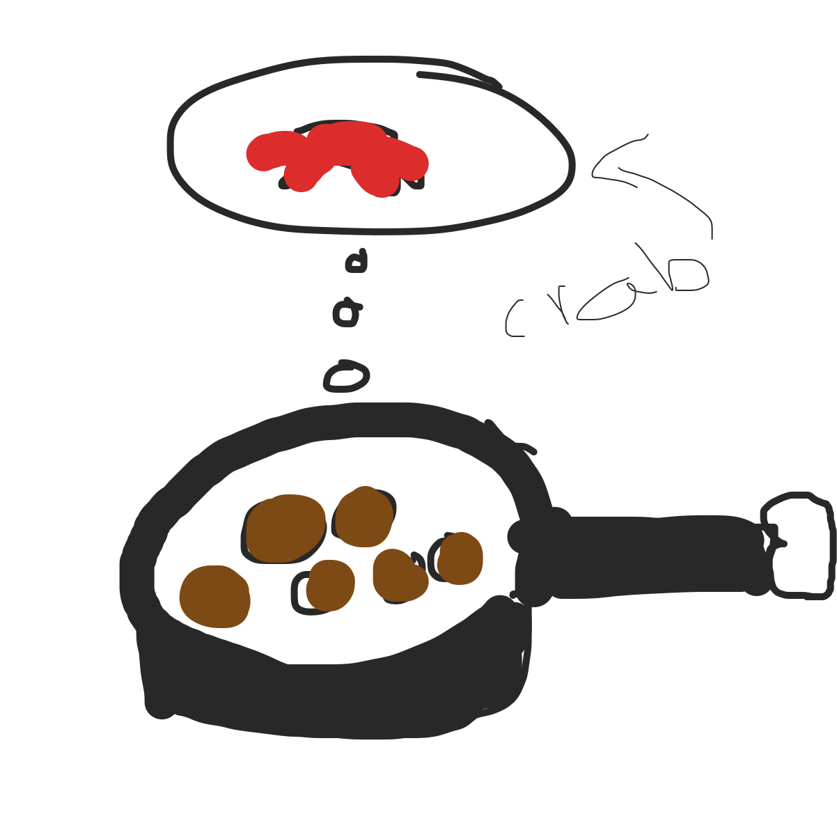 Drawing in Cody Crab on a frying pan by Deer