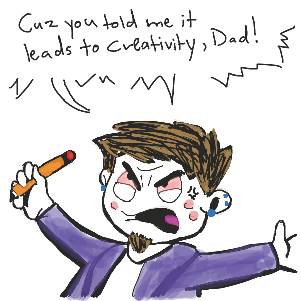 Angry teenaged son tells father off and yells out his reason.  - Online Drawing Game Comic Strip Panel by Loco-L