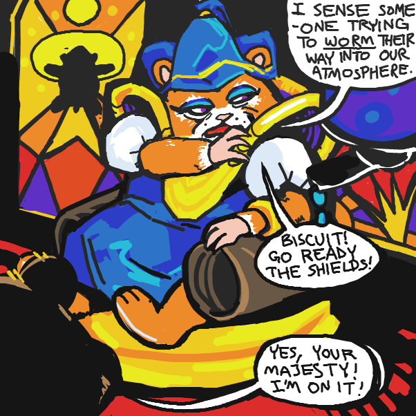 ngl imagining the shield as a hamster-ball-esque forcefield but thats just me - Online Drawing Game Comic Strip Panel by grub