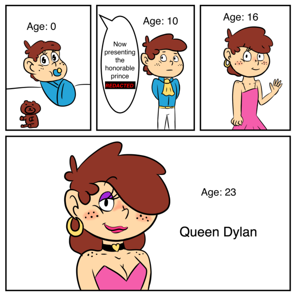 Queen Dylan through the ages. - Online Drawing Game Comic Strip Panel by CherryFlavored
