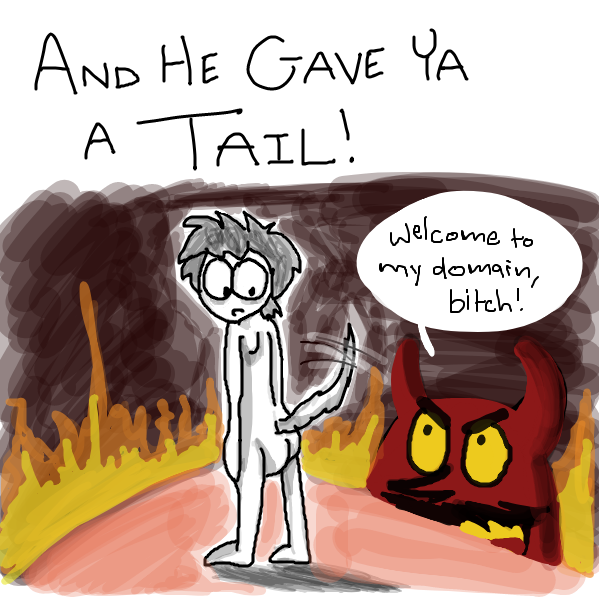 Little boy has a tail.  - Online Drawing Game Comic Strip Panel by Loco-L