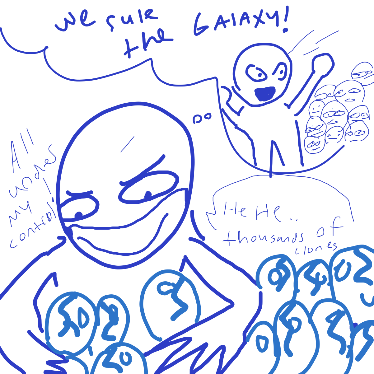 Hehe. Me and my sons will rule your foolish galaxy, which will be renamed The EVANWAY galaxy.  - Online Drawing Game Comic Strip Panel by EvanIsHere