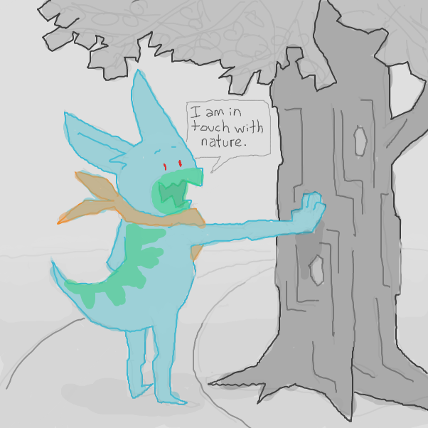 Derren...
how do we feel about Derren doing this? huh?
how do his actions make us feel?
what has he put in motion here? connecting with the wood like this...
if he's touched it does that mean it is activated? activated wood?
 - Online Drawing Game Comic Strip Panel by Chepley