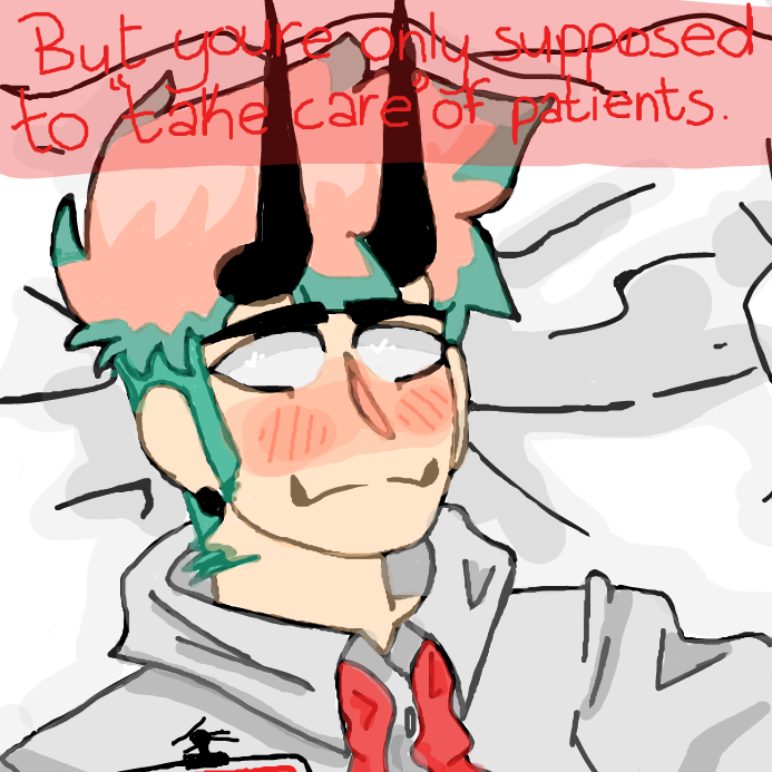 it b doctor Val. I was going to make him a patient at first(like when his horns came off and he had a bandage on his head in endless void) but i changed my mind heh - Online Drawing Game Comic Strip Panel by wrecktangle