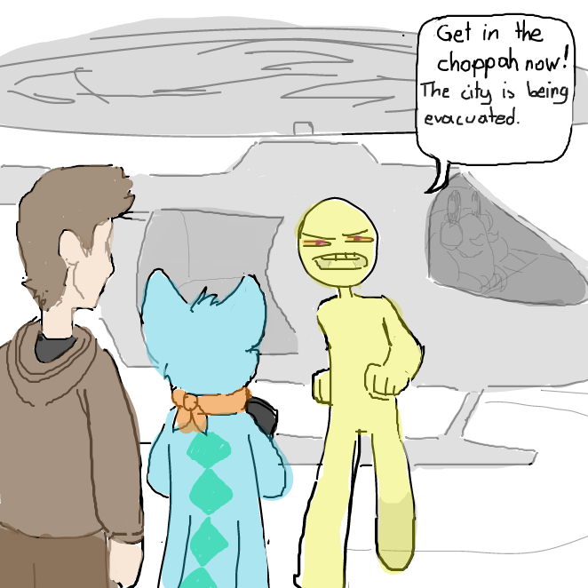 Two survivors are going to take off, as nejt stays, as he has some "business to take care of" - Online Drawing Game Comic Strip Panel by Sluggishfella