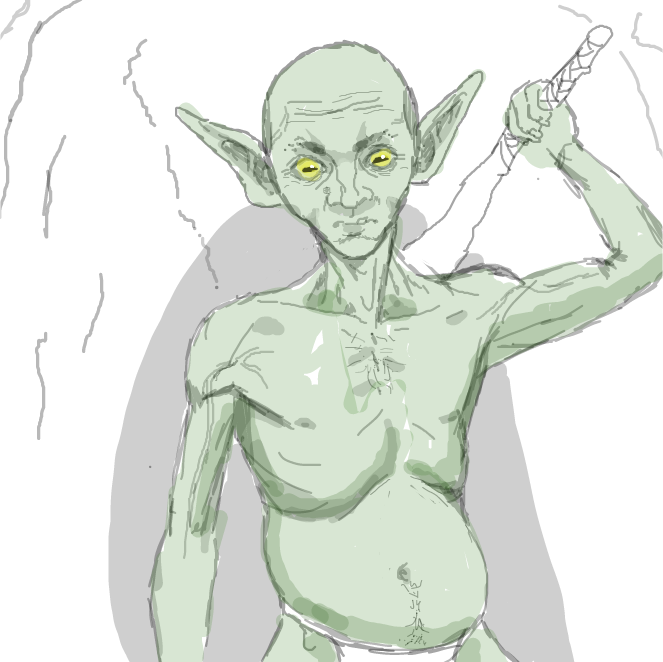 You are exploring a cave as an adventurer and you find this goblin what would do? - Online Drawing Game Comic Strip Panel by Karosh
