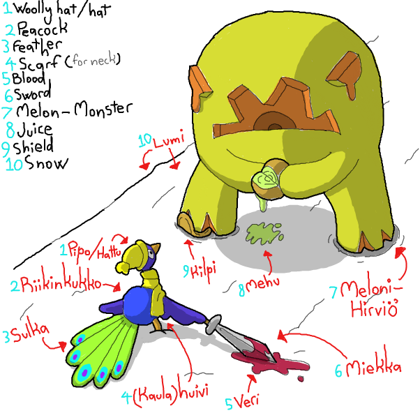 Drawing in Frozen peacock with melon by Jyke The Person