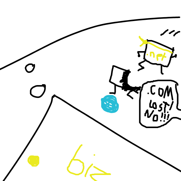 ".COM LOST! NO!!"
.Biz better watch out, or he's gonna die! - Online Drawing Game Comic Strip Panel by TheYellowMan