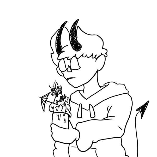 He's holding a froofy drink. - Online Drawing Game Comic Strip Panel by Wizard Croissant