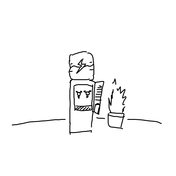 that one corner in an office with water and a single pot plant - Online Drawing Game Comic Strip Panel by Robro