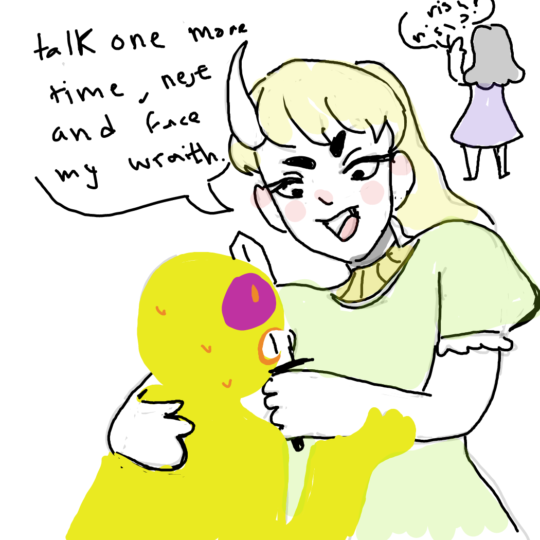 Risa walked nejt out and is having a talk, blushie goes to collect them so they can continue the celebration - Online Drawing Game Comic Strip Panel by Rednightlights