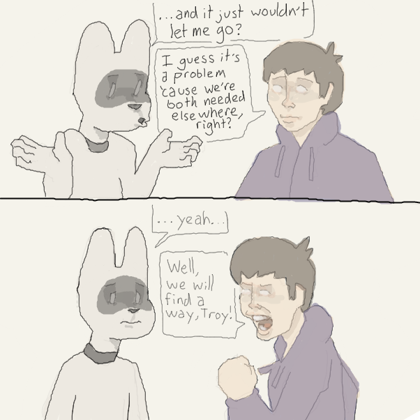 SluggishFella and dark hair guy who started this,
on their way to transcend their existence on paneljam................
I wish them both luck on the great projects they go on to create
 - Online Drawing Game Comic Strip Panel by Chepley