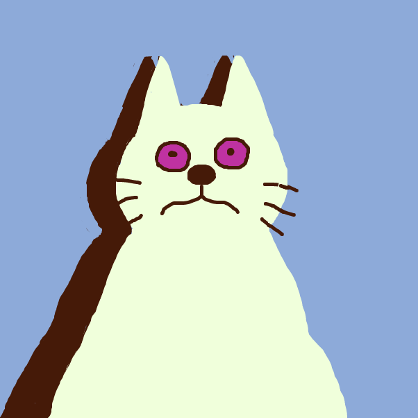 uh I saw shobo do something like this so uh, the colors: bg: 8daad9, da cat: f0ffdb, brown: 451a08, eyes: bf32a1 - Online Drawing Game Comic Strip Panel by nooz