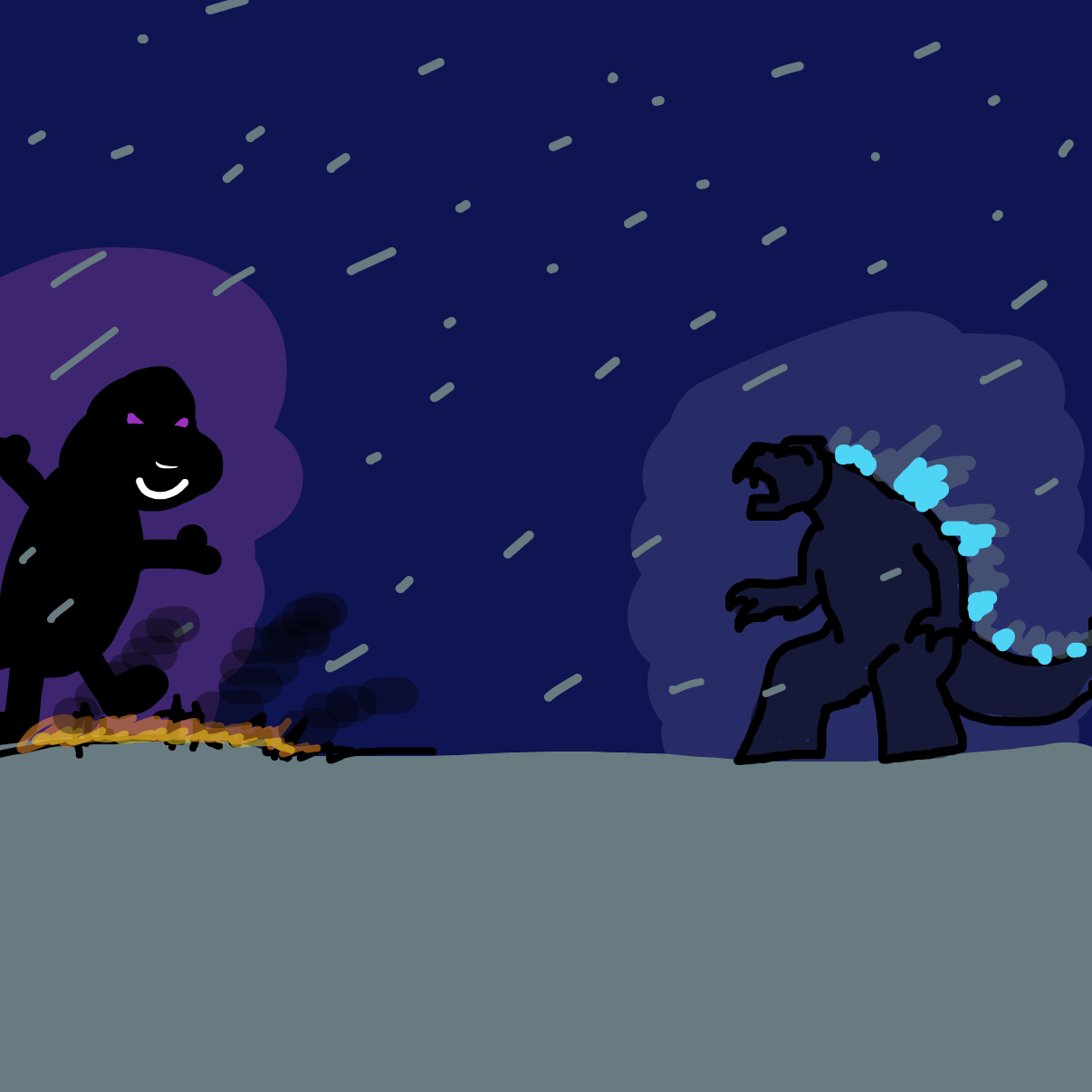 Drawing in Barney vs. Godzilla by bajira