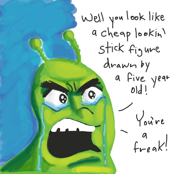 Alien insults back at the stick person.  - Online Drawing Game Comic Strip Panel by Loco-L