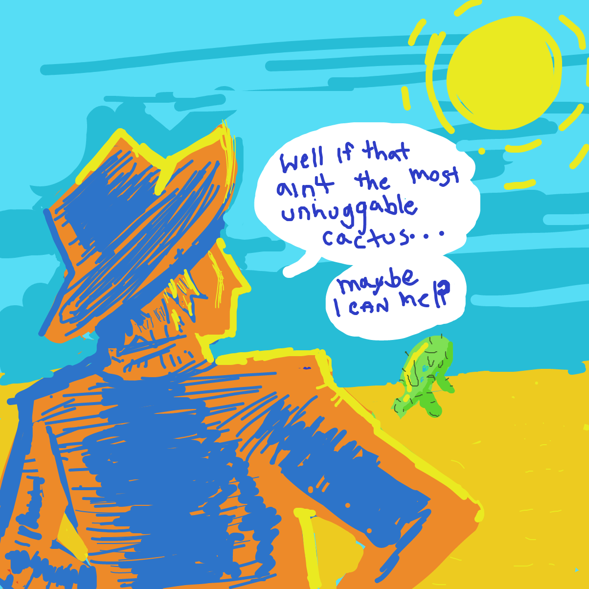 Drawing in cactus man by rocketbelle