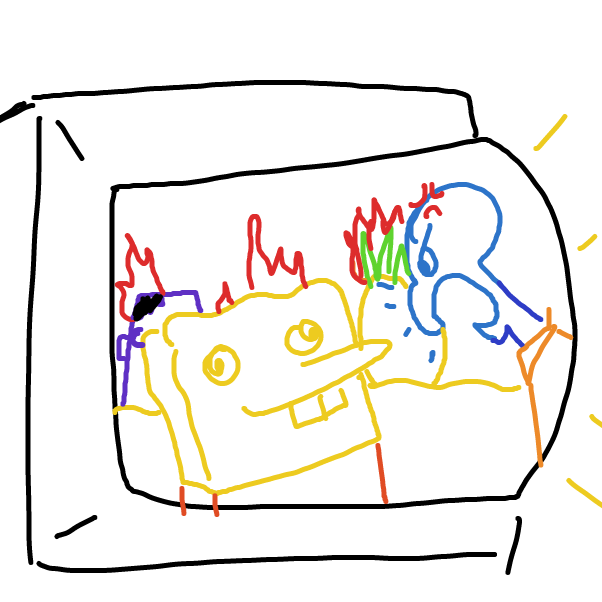"Maybe ignore it for now", he thinks, "Spongebob is on and I want to see it." - Online Drawing Game Comic Strip Panel by boringgoodietwoshoes