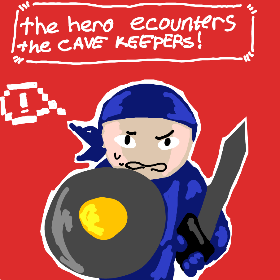 but then the hero ecounters the cave keepers, the guardians of this very cave! - Online Drawing Game Comic Strip Panel by unyu