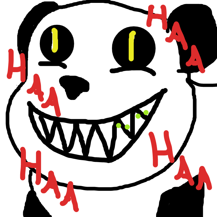 The Panda laughs maniacally at the destruction of the sentient bamboo people. - Online Drawing Game Comic Strip Panel by Lemonaidan