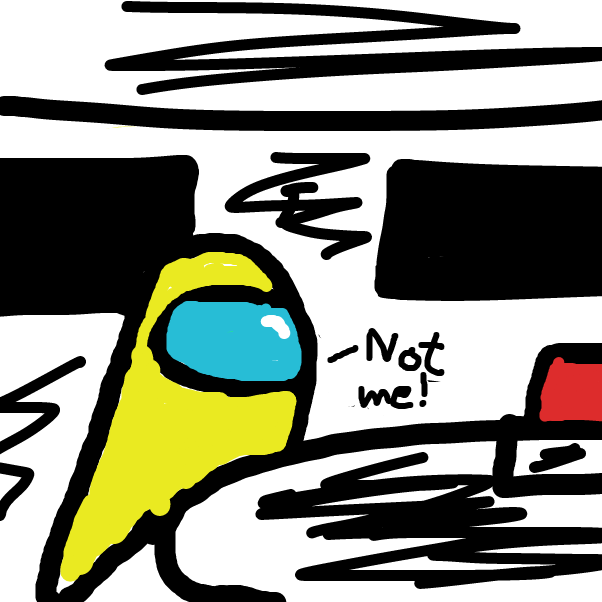 Lime, Purple and White think, that Yellow killed Cyan, so they kick Yellow out of the Ship, but then it turns out, that the Impostor actually was Lime. - Online Drawing Game Comic Strip Panel by PeridotTheClod
