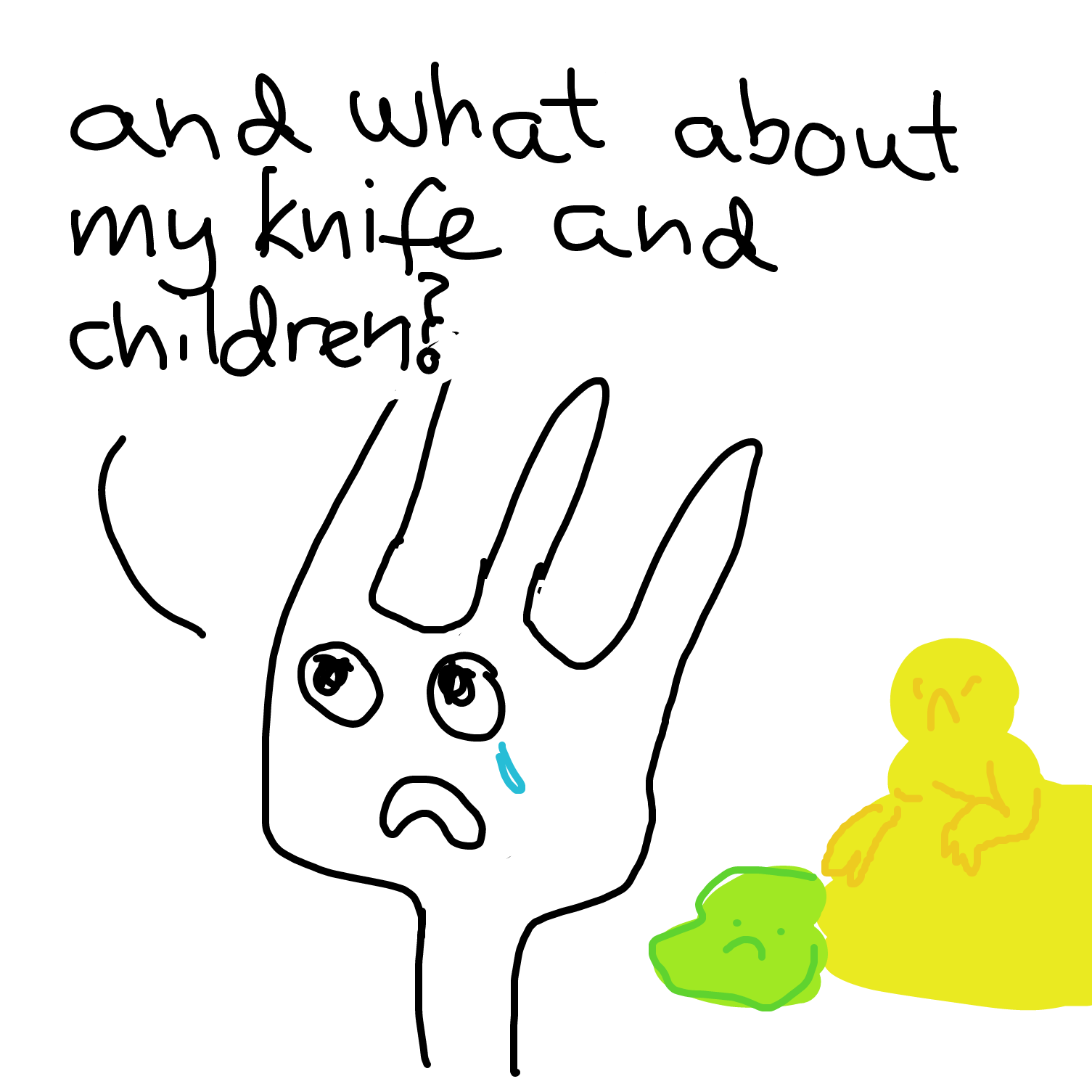 oh no he has a knife and children at home he has to feed - Online Drawing Game Comic Strip Panel by Limarila