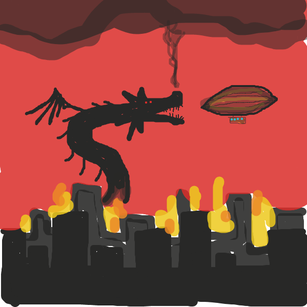 the great beast is confronted by a blimp of unkown power - Online Drawing Game Comic Strip Panel by Some_Tatti_Art