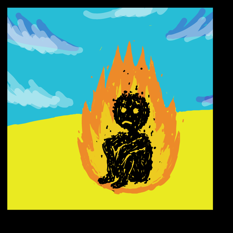why is he burning?? - Online Drawing Game Comic Strip Panel by nooz