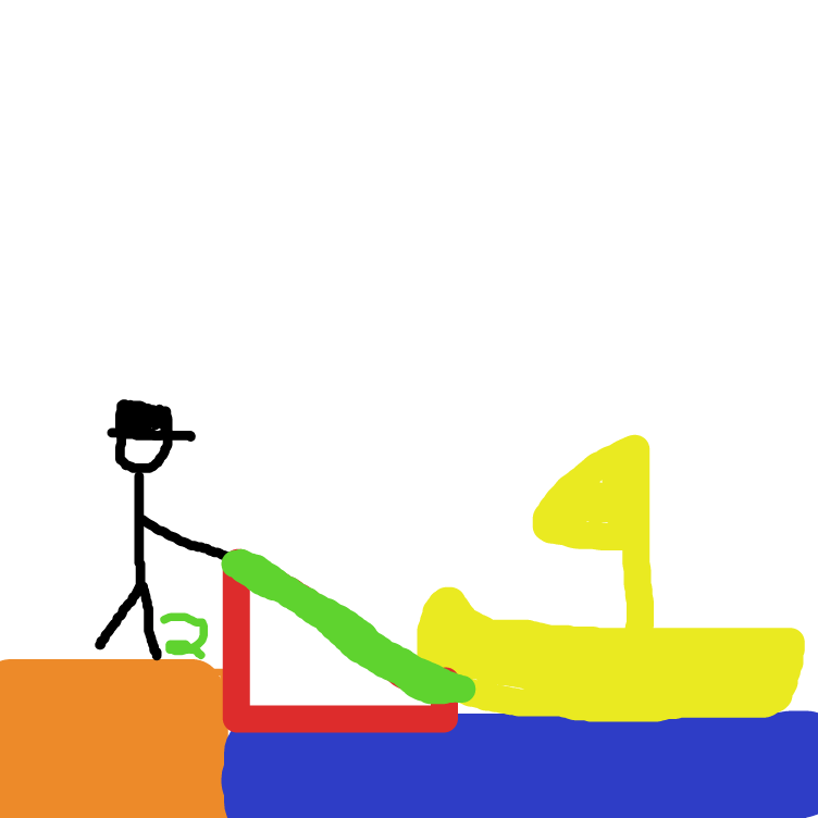 Un hombre está parado en el borde de un muelle, remolcando hacia sí con una cuerda una lancha.
Él recoje la cuerda a 40 cm/s, y sus manos se mantienen 2 m más altas que el punto en que la cuerda
está atada a la lancha. ¿A qué velocidad se acerca la lancha  - Online Drawing Game Comic Strip Panel by DylanAbrahan