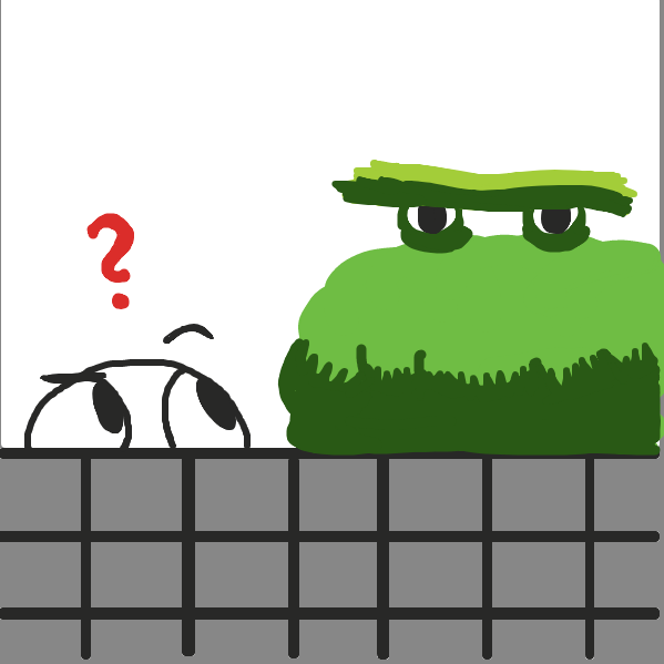 Little guy gets confused by bush monster standing beside him. - Online Drawing Game Comic Strip Panel by Loco-L